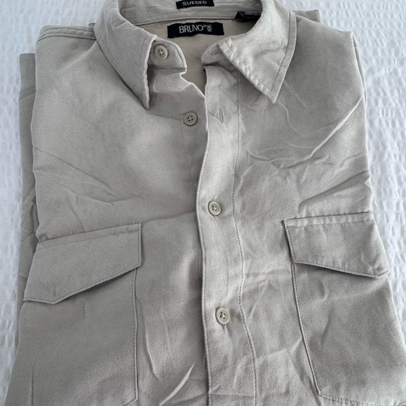 Bruno Sueded Men's tan button down long sleeve shirt - Picture 7 of 8